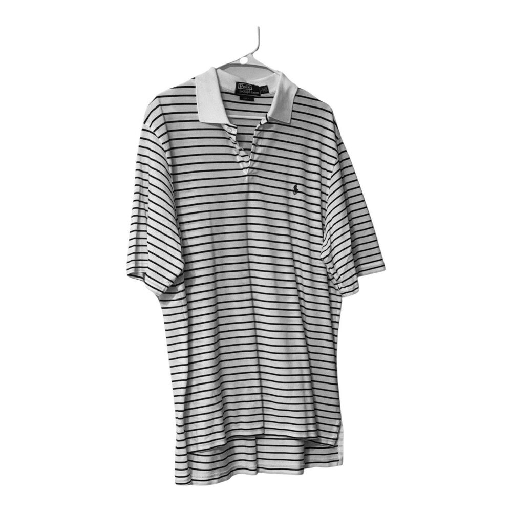 Polo Ralph Lauren Golf Fit Polo Shirt Blue White Striped Cotton Casual Large